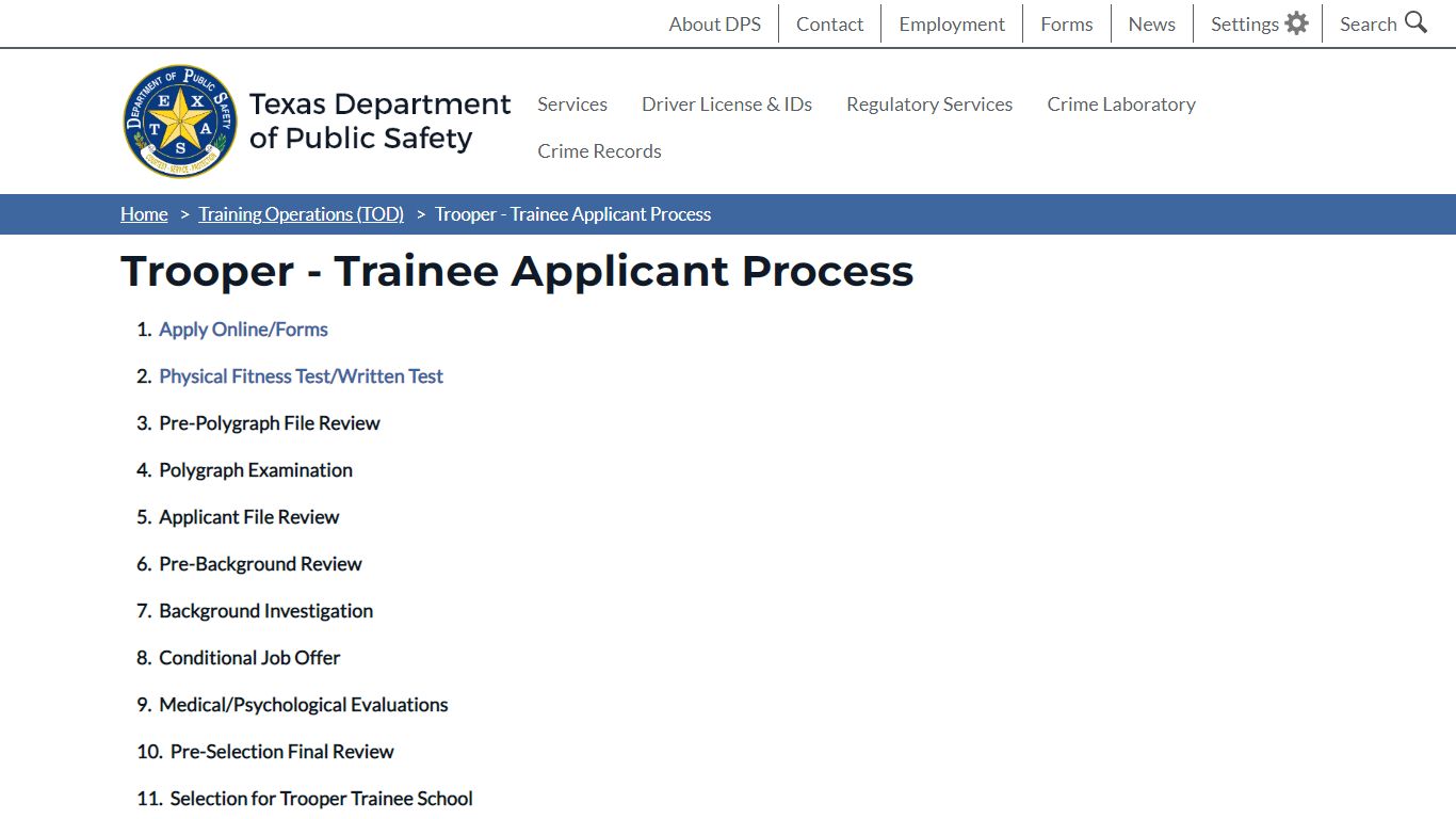 Trooper - Trainee Applicant Process - Texas Department of Public Safety